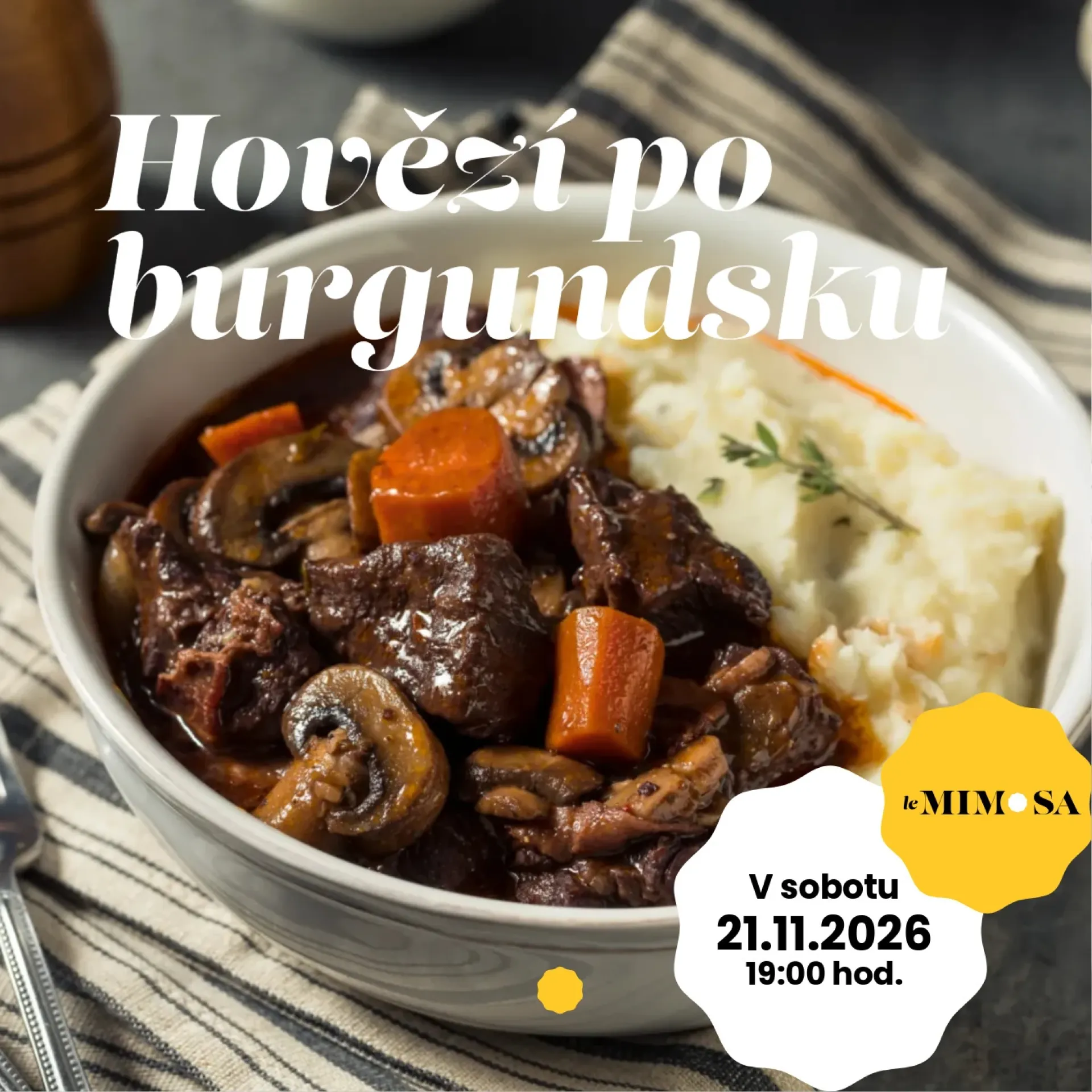 Hovězí po burgundsku & Beaujolais v Le Mimosa